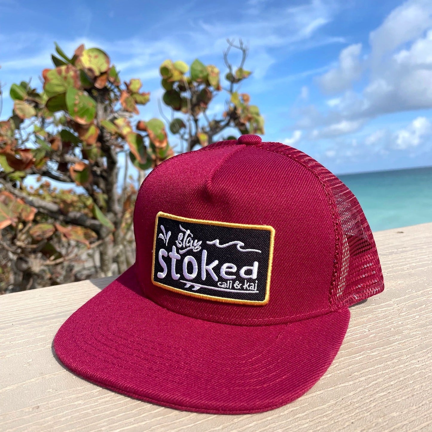 Stay Stoked Maroon Trucker Hat image 0