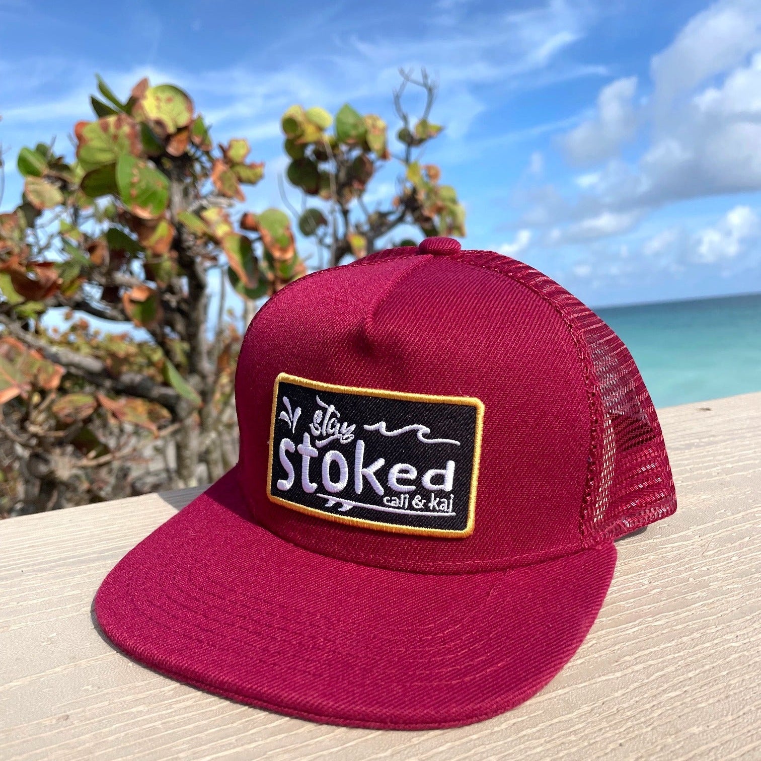 Stay Stoked Maroon Trucker Hat image 0
