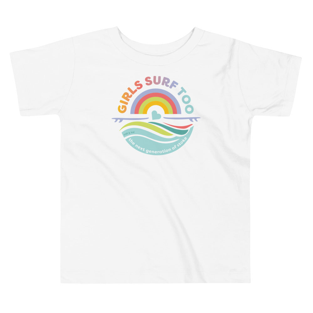 Girls Surf Too Toddler Tee image 0