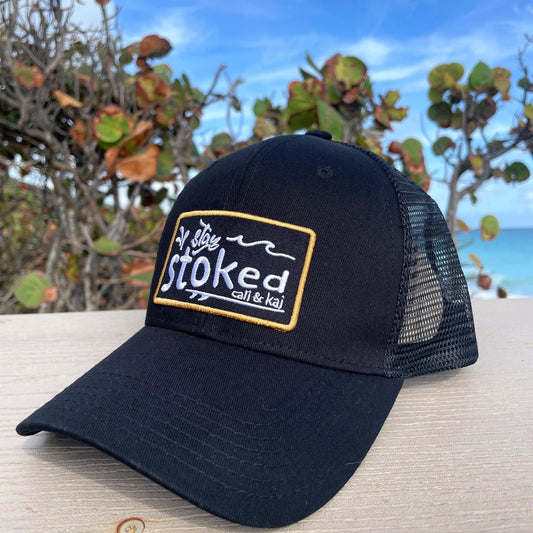 Adult Stay Stoked Black Trucker Hat image 0
