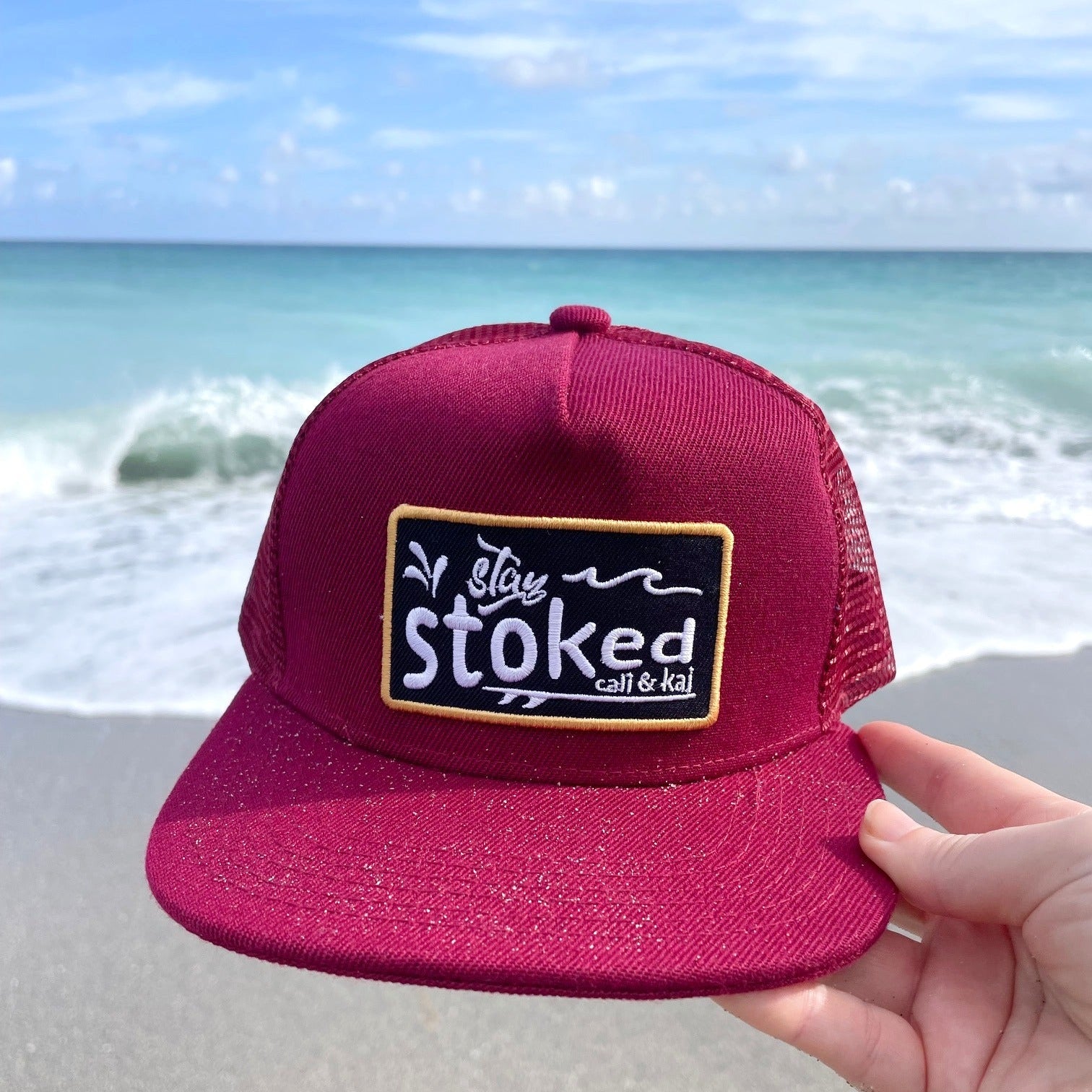 Stay Stoked Maroon Trucker Hat image 1