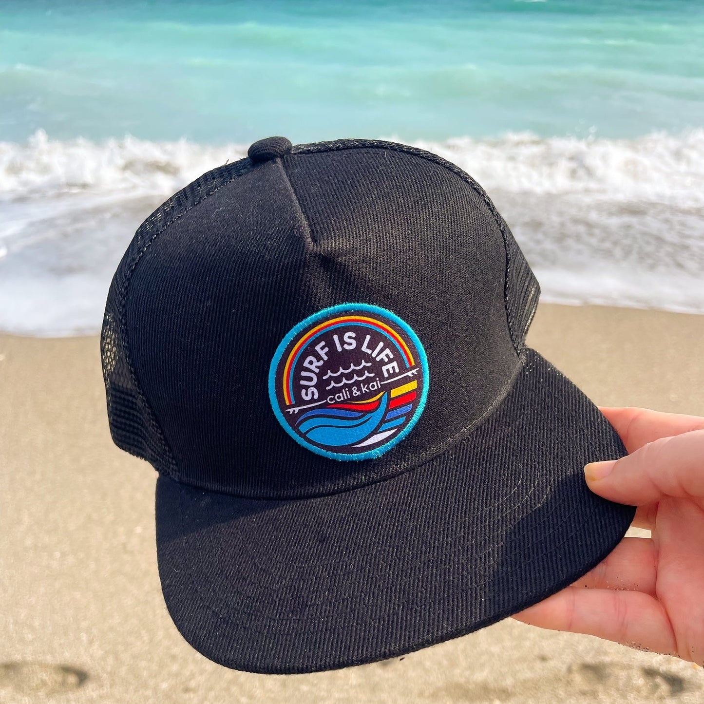 Surf Is Life Black Trucker Hat image 0